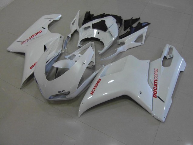 Blanco Perla con Rojo Calcomanías Carenado Ducati 848 1098 1198 07-14 Blanco Perla con Rojo Calcomanías Carenado Ducati 848 1098 1198 07-14