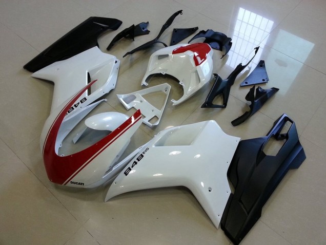 Negro Mate Blanco con Rojo Raya Carenado Ducati 848 1098 1198 07-14 Negro Mate Blanco con Rojo Raya Carenado Ducati 848 1098 1198 07-14