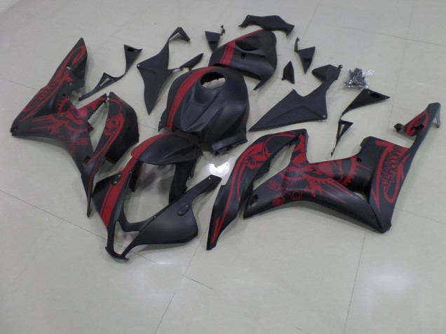 Negro Mate Rojo Cráneo con Raya Carenado CBR 600 RR 07-08 Negro Mate Rojo Cráneo con Raya Carenado CBR 600 RR 07-08